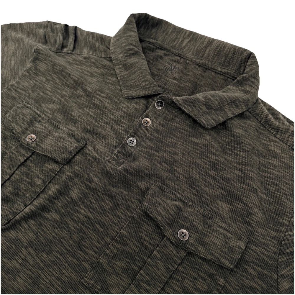 Rock & Republic Iconic Polo Mens XL Green‎ Space Dye Utility Pockets Lightweight